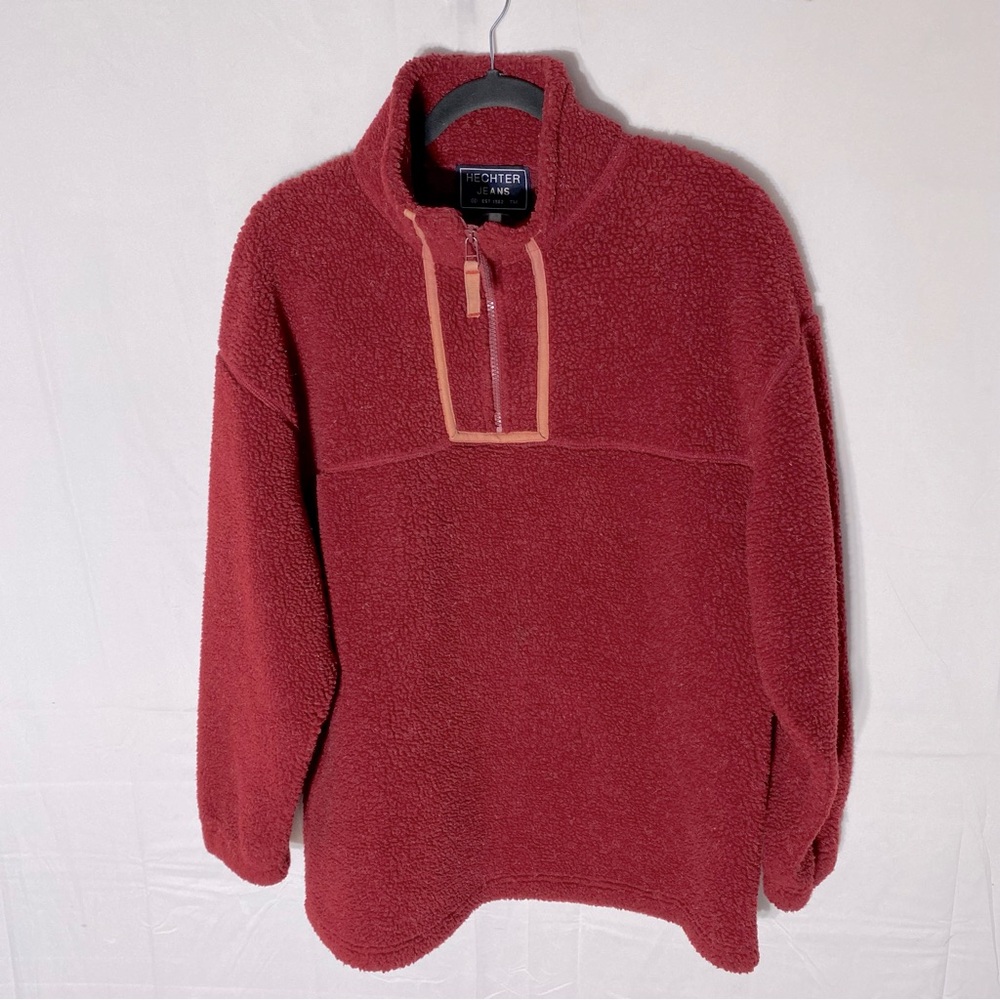Vintage Hechter Jeans Red Half Zip Mock Neck Pullover Sherpa Sweater S